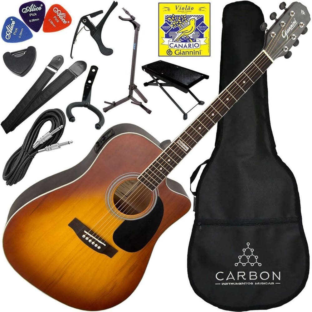 Kit Completo Violão Eletroacústico Folk Giannini Gf1D Hb