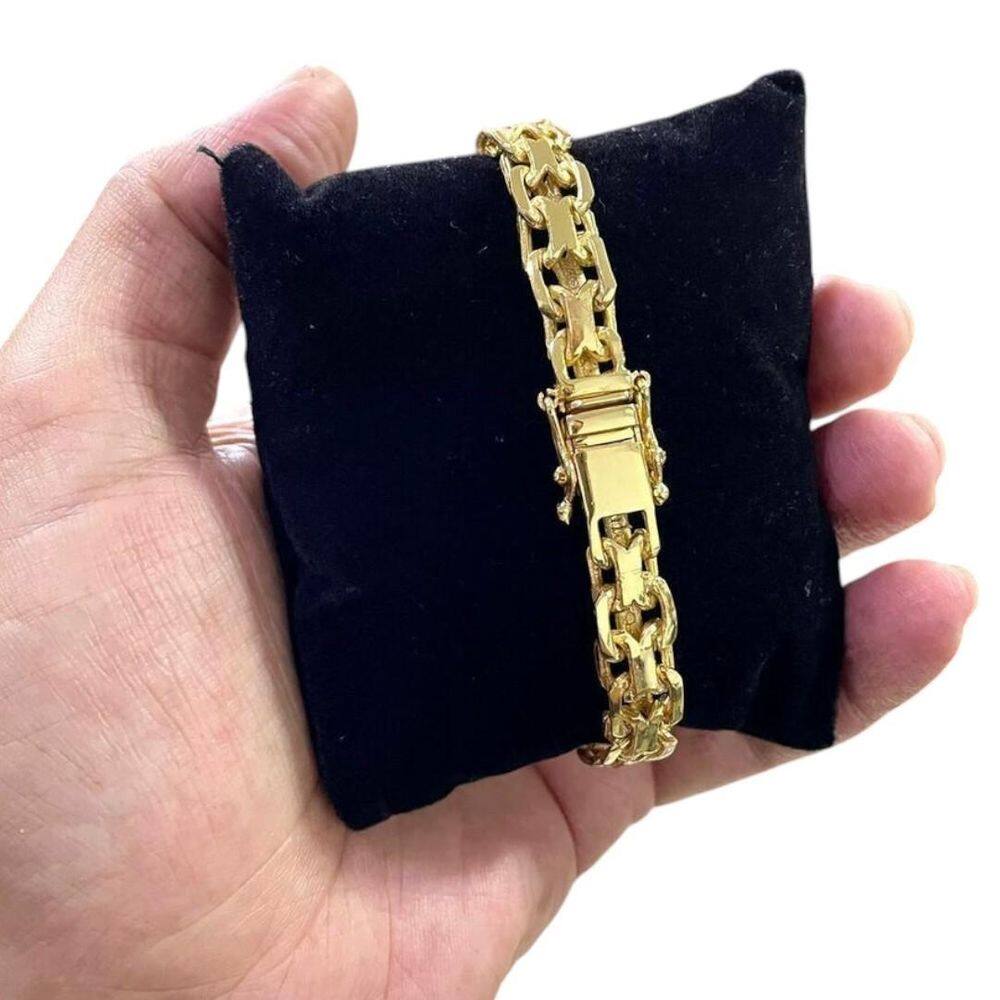 Pulseira Cadeado Duplo 10Mm Banhado A Ouro 18K 750