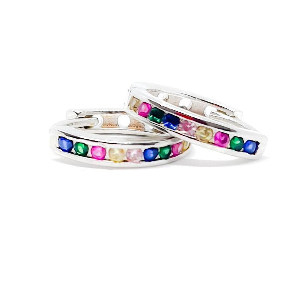 Brinco Sil Argola Com Zirconias Coloridas Folheado Rodio