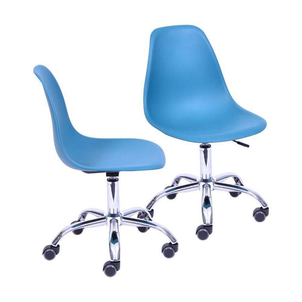 Kit 2 Cadeiras Boxbit Dkr Eames Base Rodízio Azul Petróleo