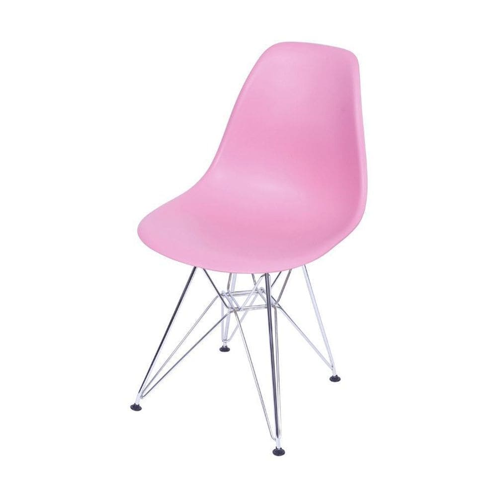 Cadeira Boxbit Dkr Eames Base Cromada Rosa