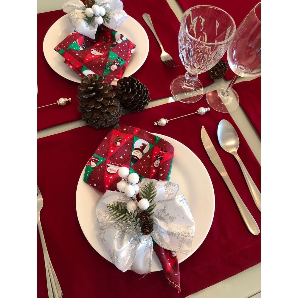 Mesa Posta 6Lugares Jogo Americano Festa Decoração Natal