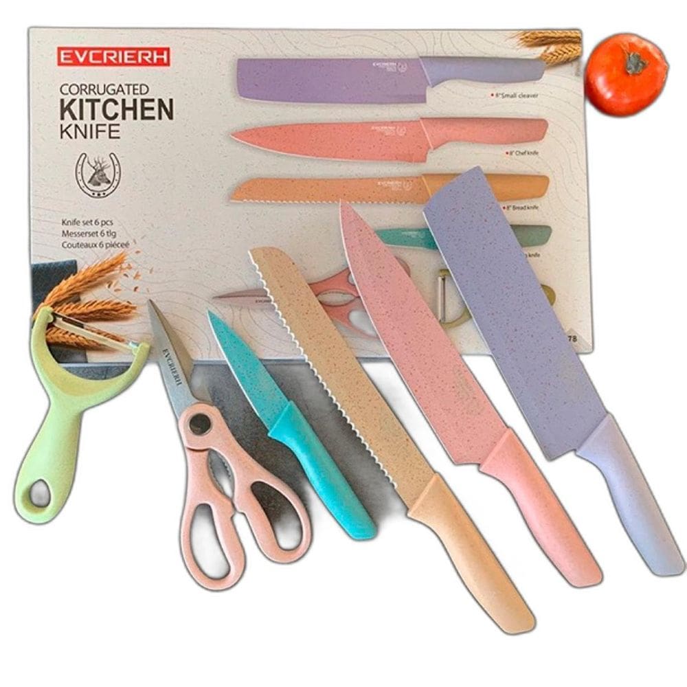 Kit Facas Inox Cutelo Descascador Tesoura Colorido