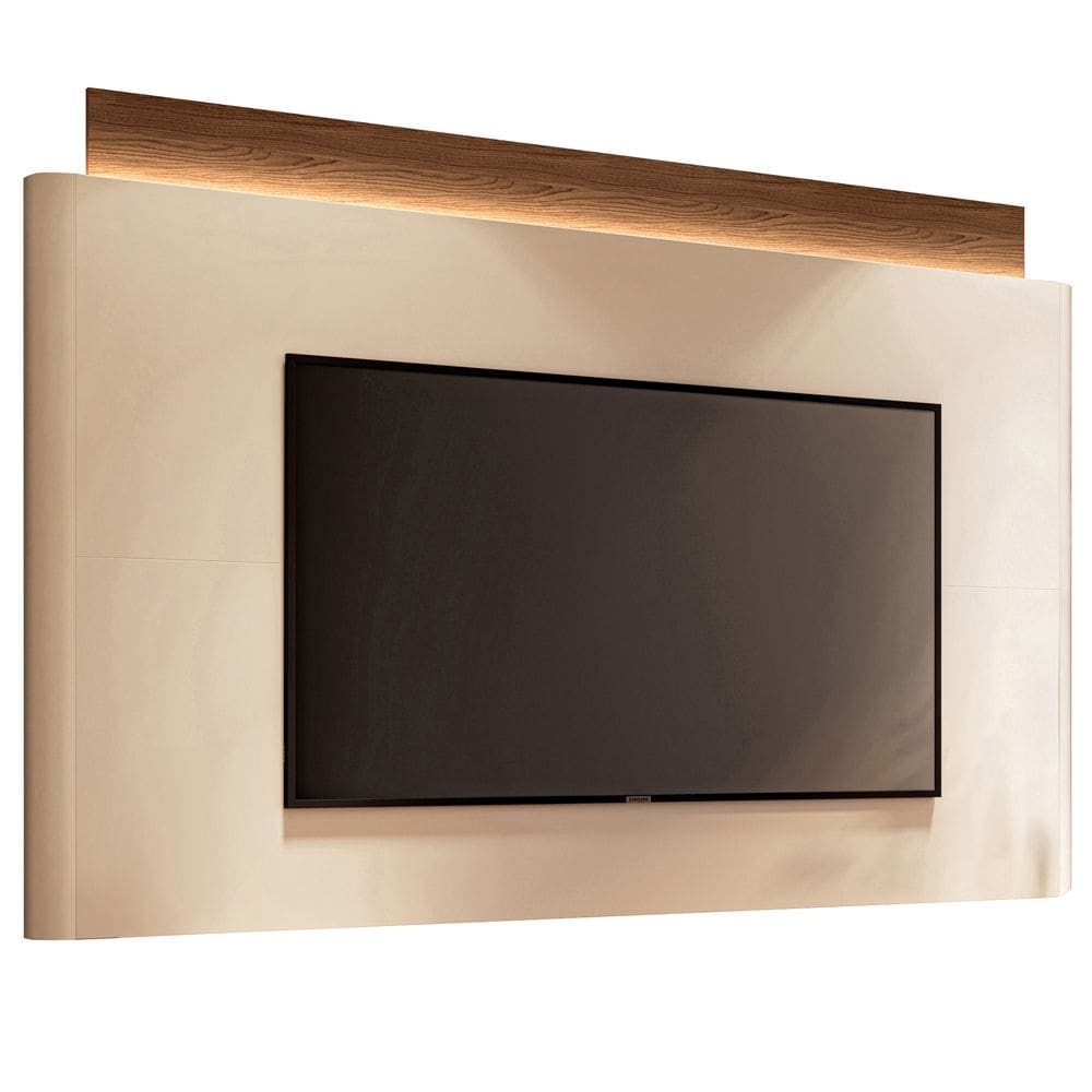 Painel Para TV 85 Pol Orgânico Com LED 208cm Aslan B01 Off White Castanho - Lyam Decor