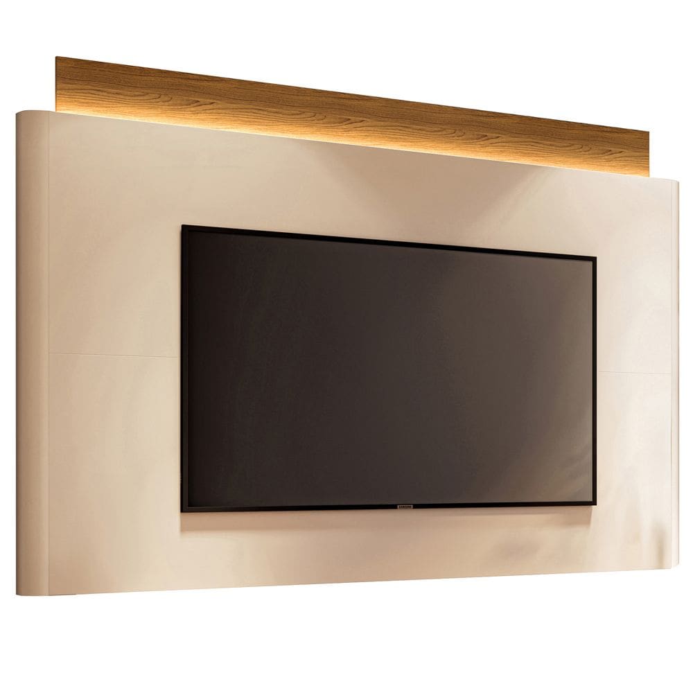 Painel Para TV 85 Pol Orgânico Com LED 208cm Aslan B01 Off White Cinamomo - Lyam Decor