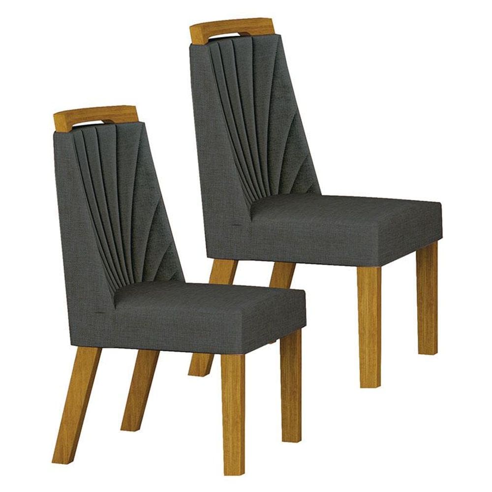 Cadeira para Mesa de Jantar Liz MDF Kit 2 Peças Freijó Linho Chumbo - Leifer Móveis