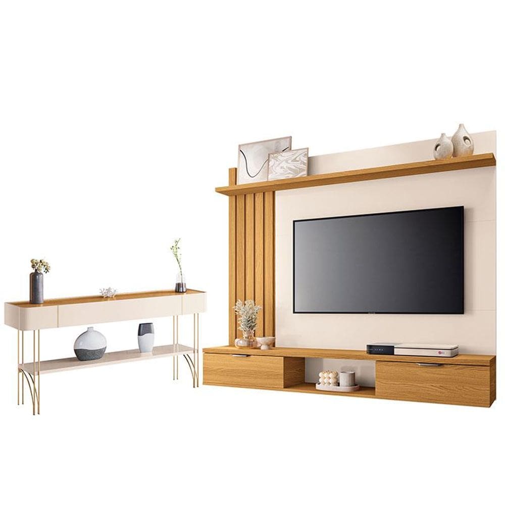 Painel para TV Suspenso Lets e Aparador Vivant Cinamomo Off White - HB Móveis