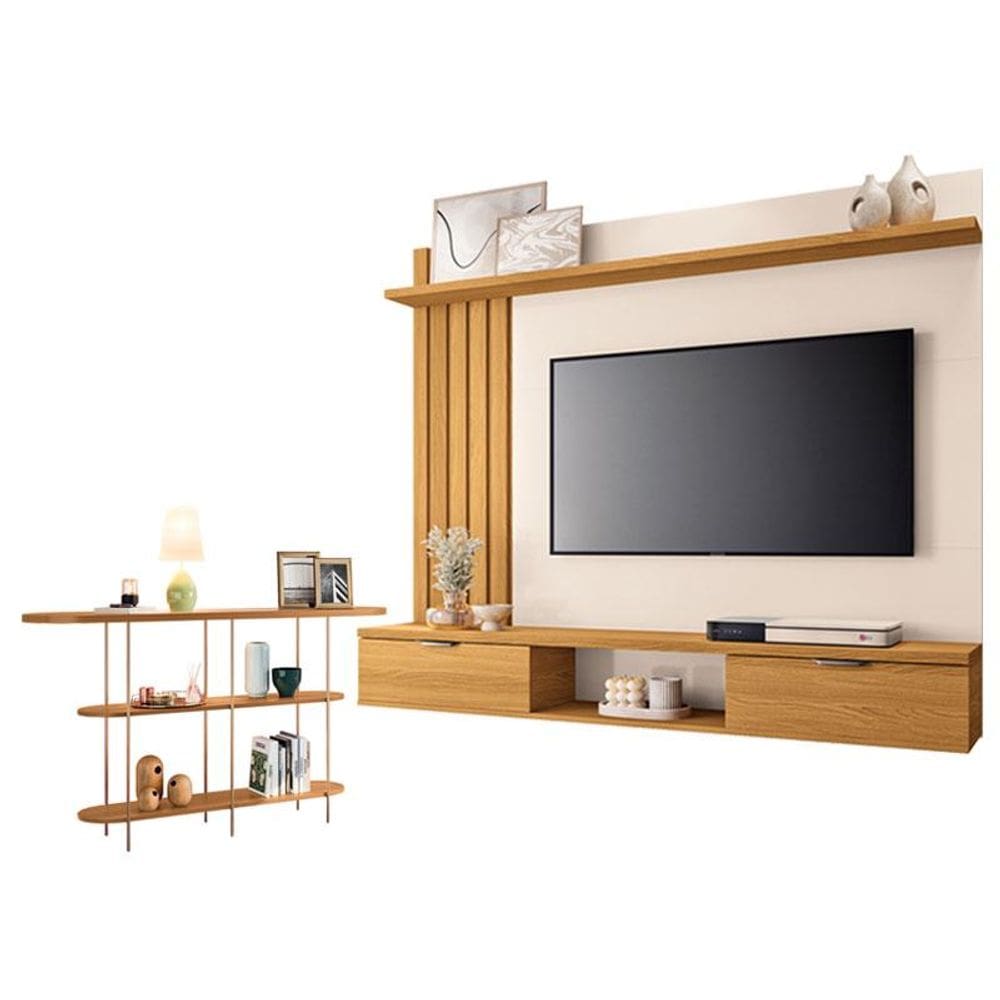Painel para TV Suspenso Lets e Aparador Infinity Cinamomo Off White - HB Móveis