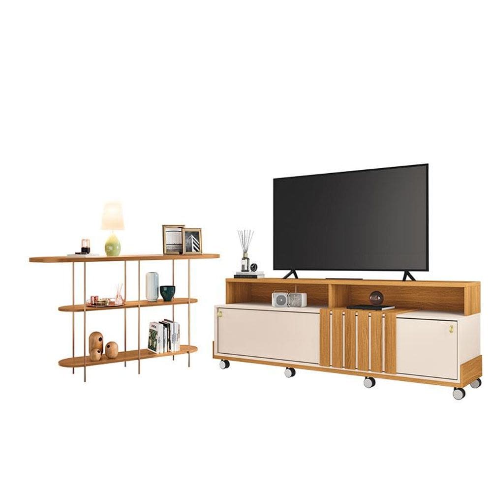 Rack Bancada Graci 1.8 com Aparador Infinity Off White Cinamomo - HB Móveis