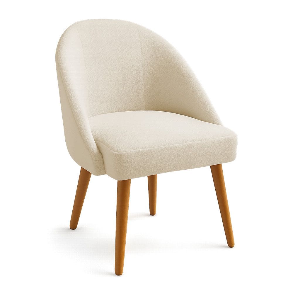 Cadeira Poltrona de Jantar Estofada Luna Boucle Bege Pés Palito Castanho - Pallazio