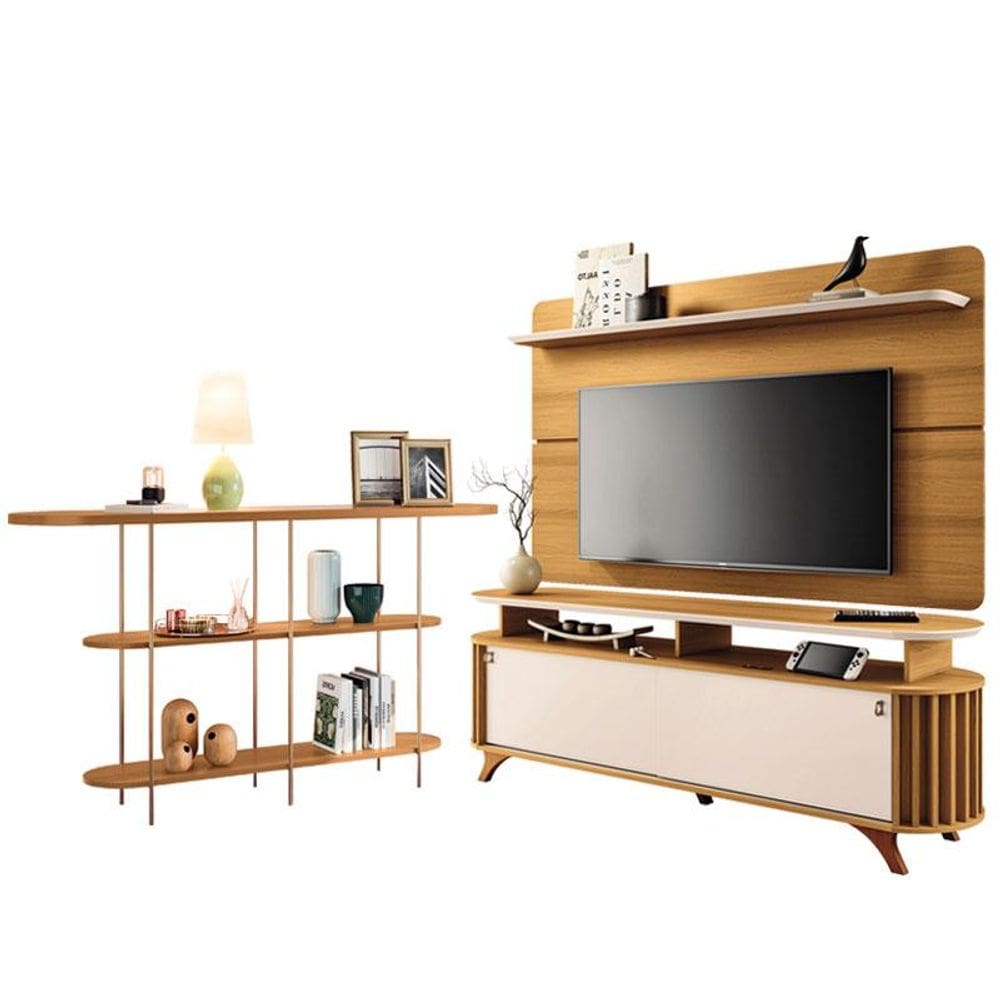 Rack Bancada Alba com Painel Curv com Aparador Infinity Cinamomo Off White - HB Móveisc