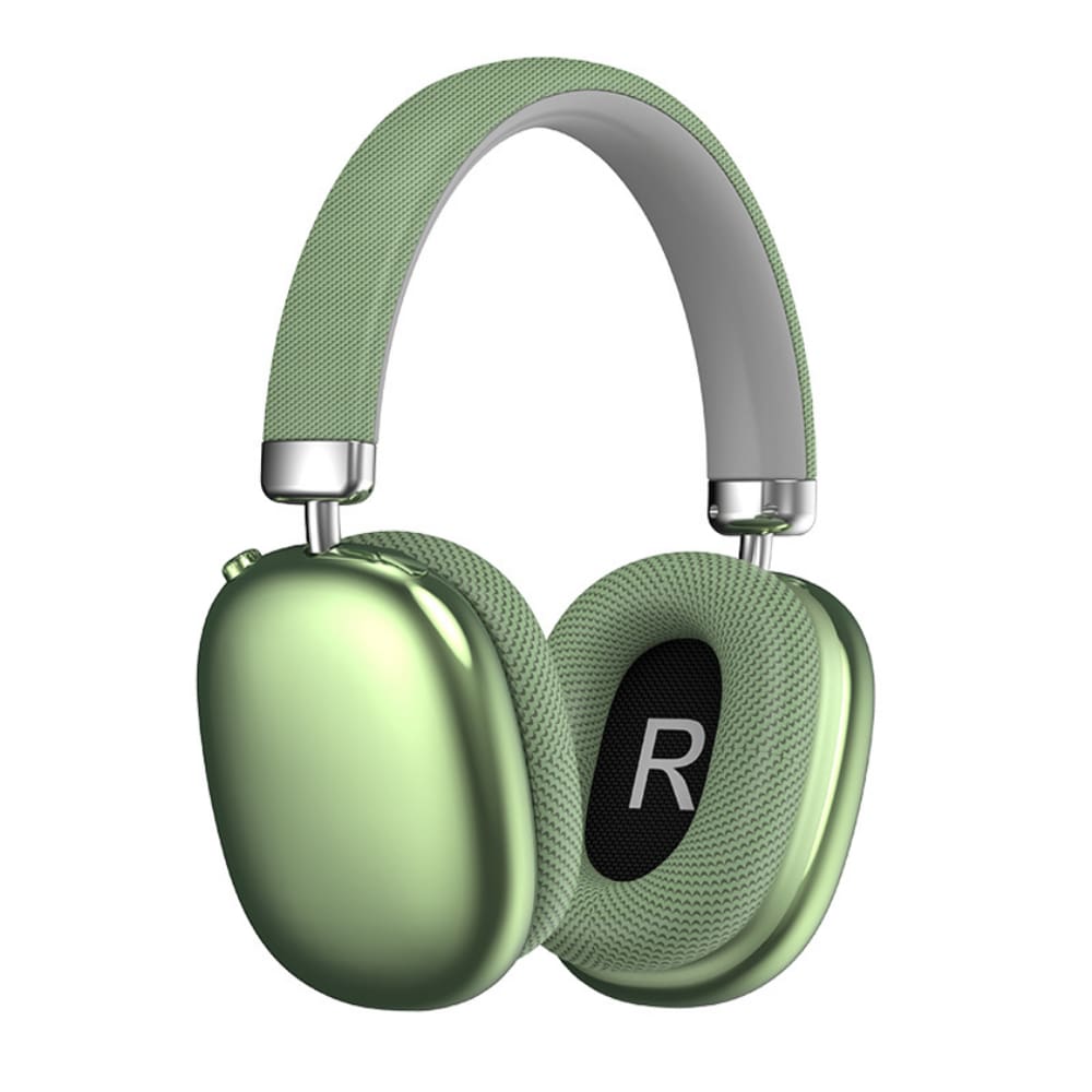 Fone de ouvido Bluetooth P959 verde montado na cabeça com bateria de 12h