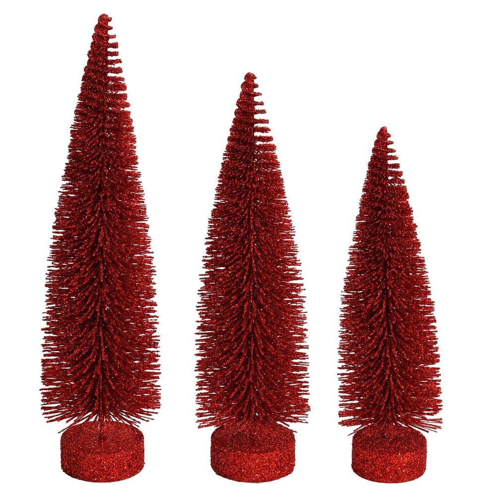 Árvore de Natal Vickerman Red Glitter Oval Pine, conjunto de 3