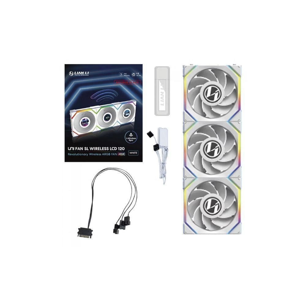 Kit 3 Fans Uni Fan Sl Lcd 120 Argb Branco Wireless