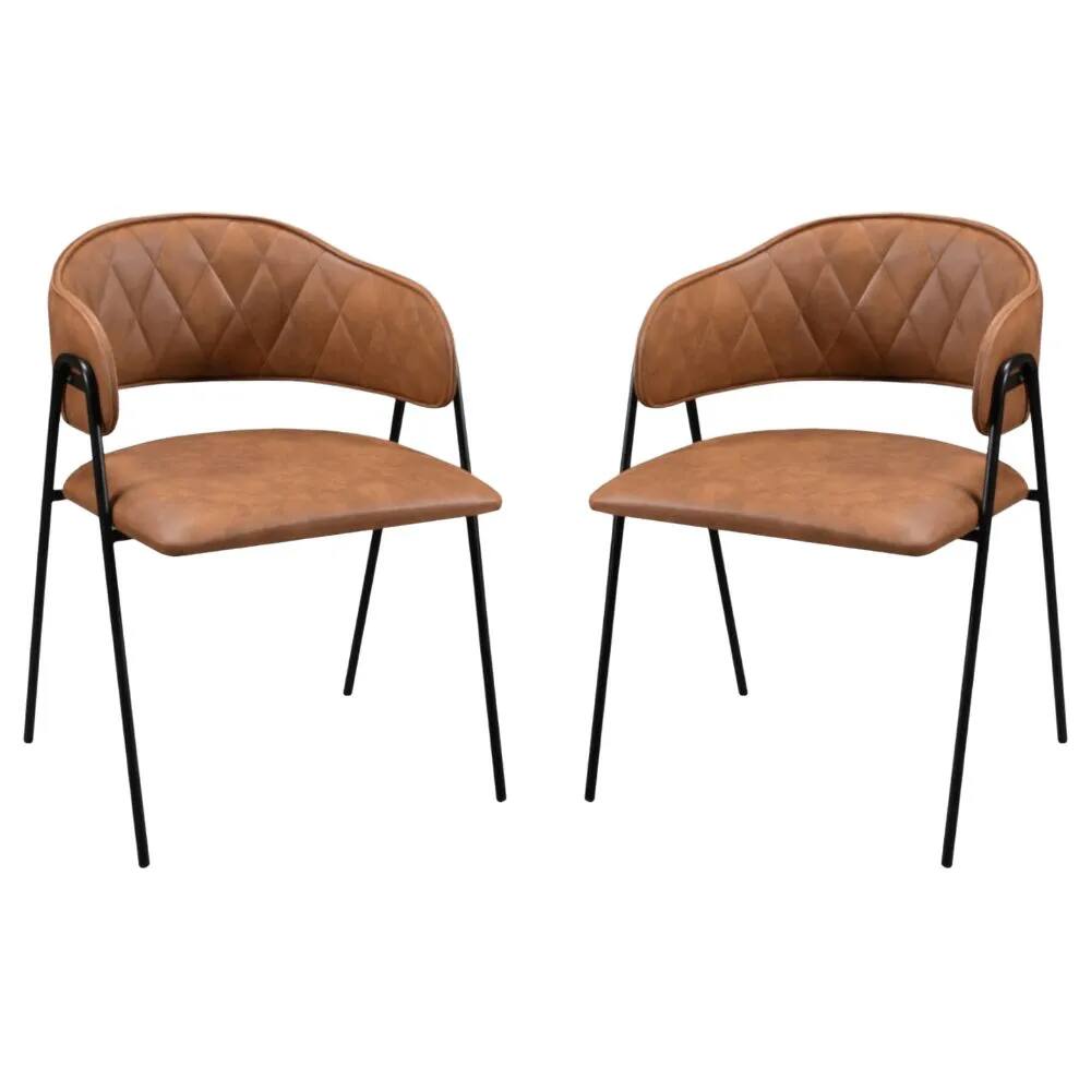 Conjunto 2 Cadeiras Veneza Couro Caramelo Metal Preto - C&M Decor
