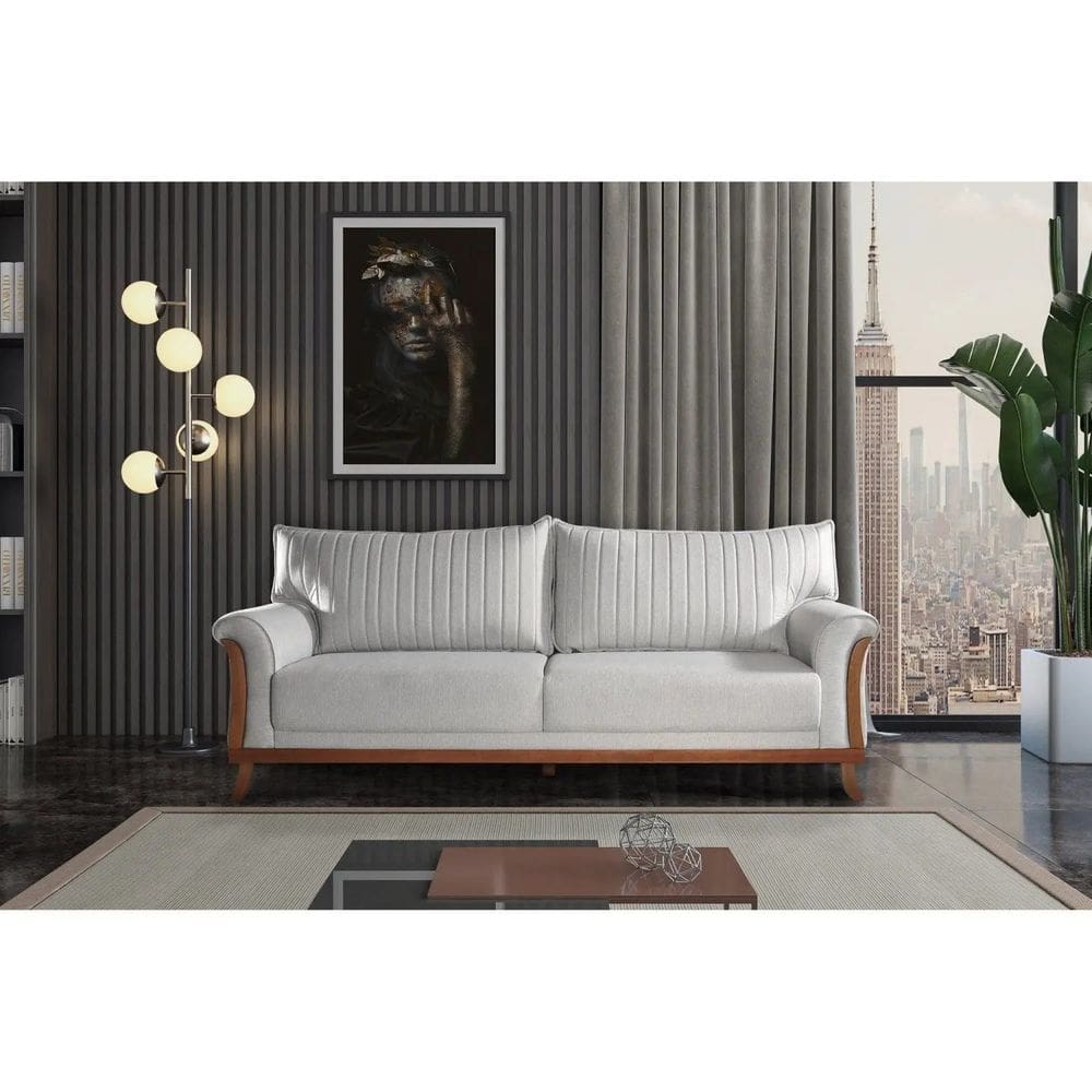 Sofá 3 Lugares Louise Linho Cinza - Estofart