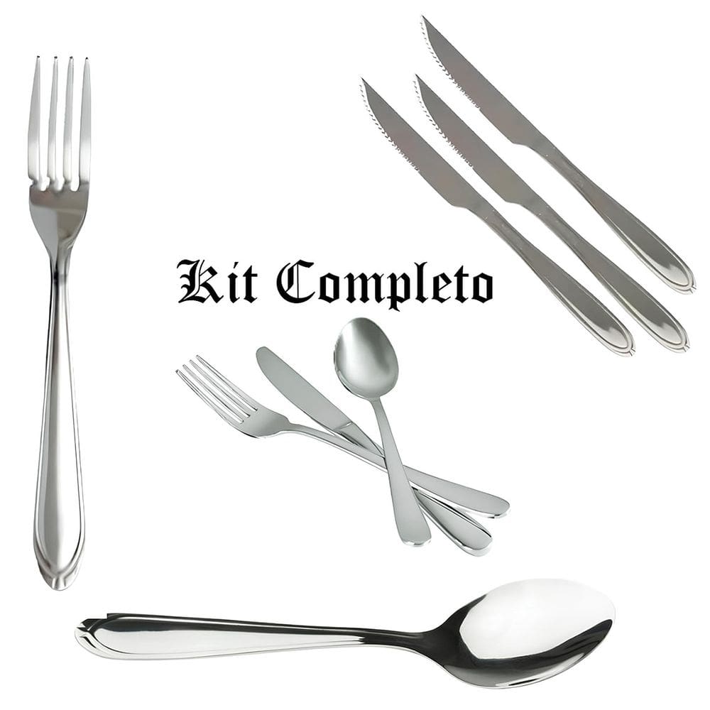 Kit Faca de Churrasco Colher Garfo Monaco Inox