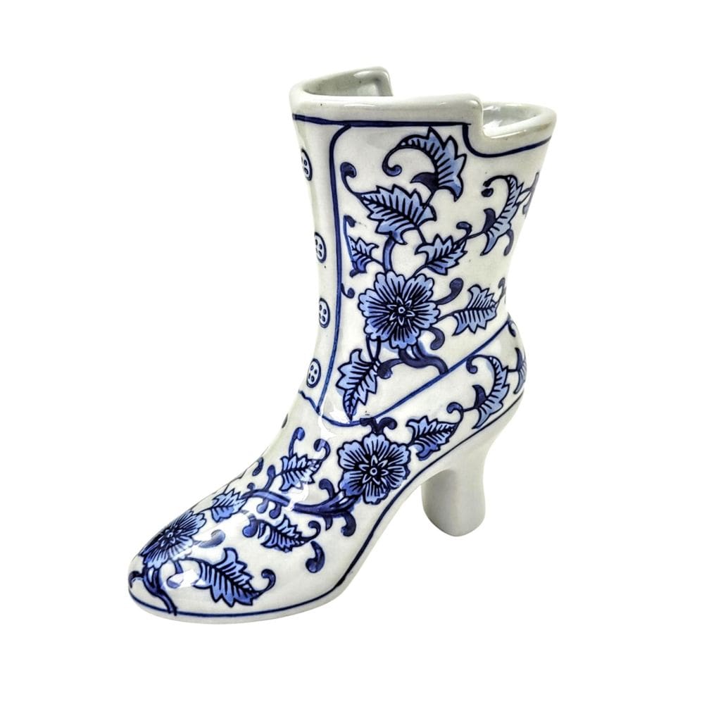 Vaso Sapato De Porcelana Azul E Branco Decoração Moda