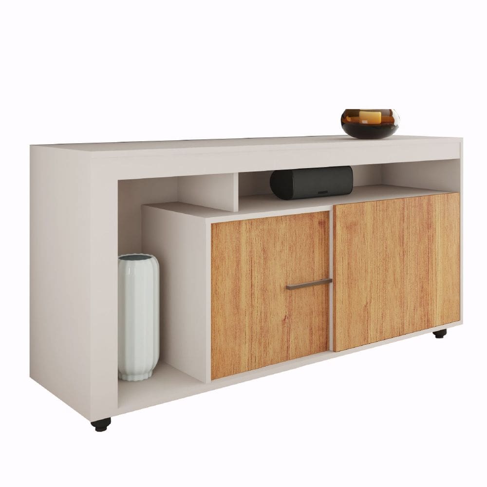 Rack Bancada Para TV`s de Até 55 Polegadas Lubech Off White / Madeirado Viero