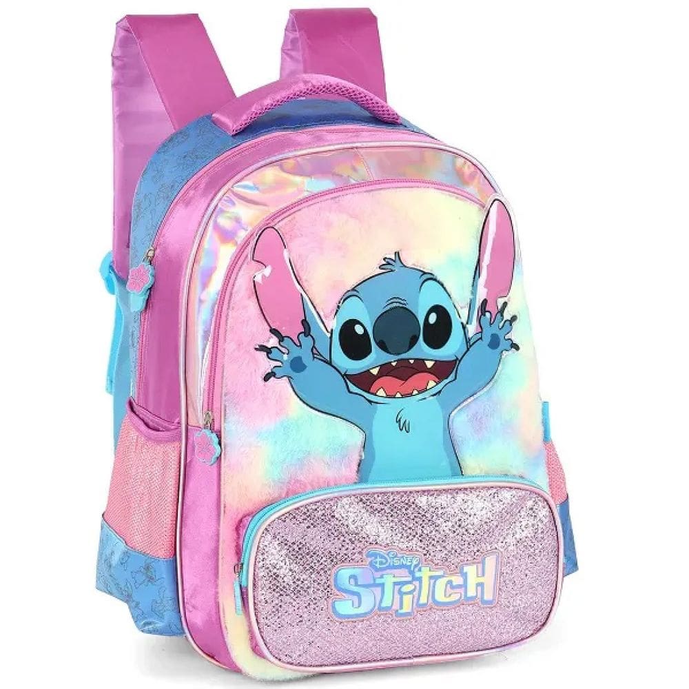 Mochila Disney Stitch Bolsa de Costas Infantil Pelucia Roxo