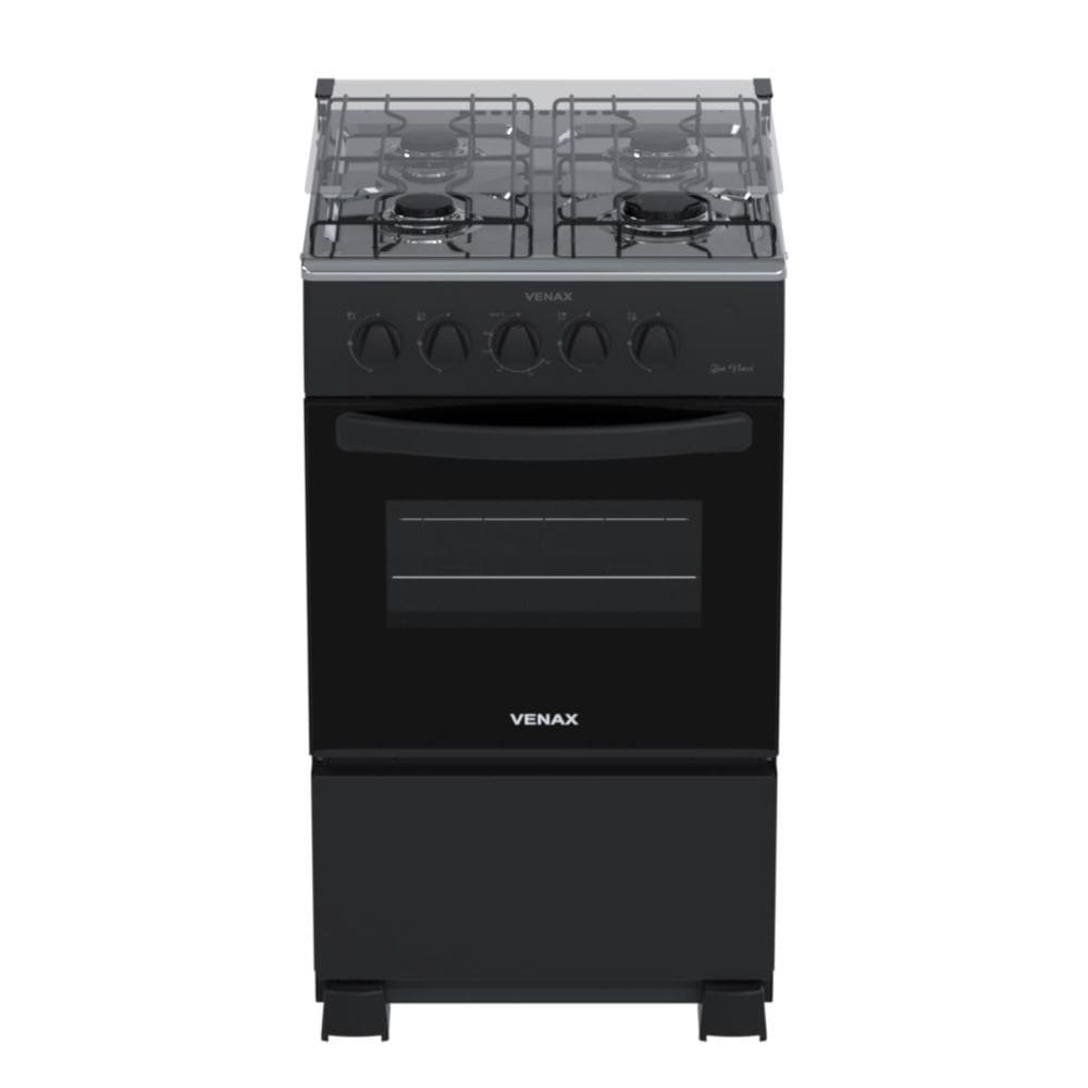 Fogao 4 Bocas Venax da Vinci Mesa Inox GIIi Bl Preto Fosco Glp