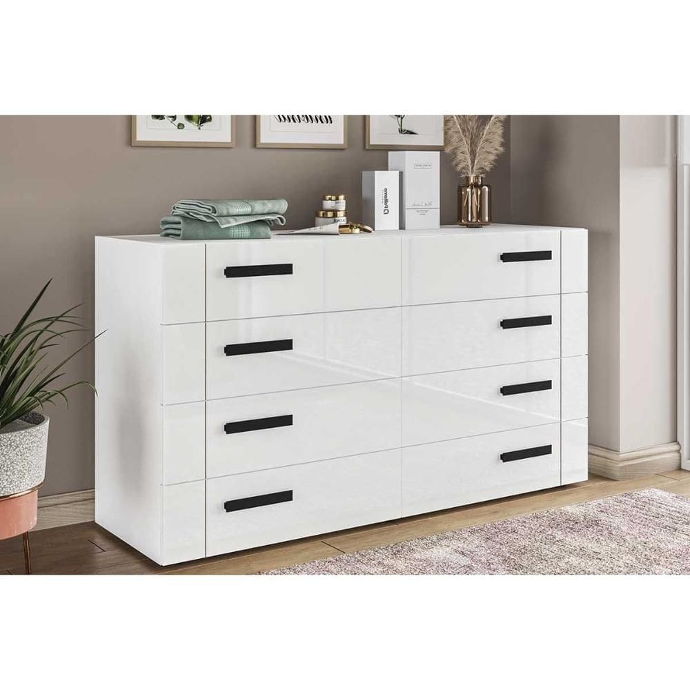 Cômoda de Quarto Lisboa c/ 8 Gavetas Branco - Politorno