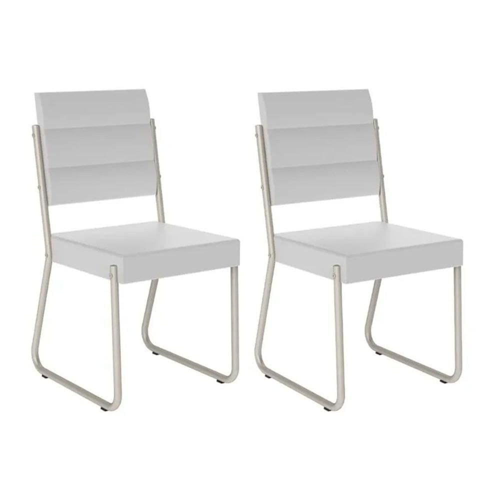 Cadeira Sala de Jantar 1736 Aço Kit 2 Uni Prata/Courano Branco - Carraro
