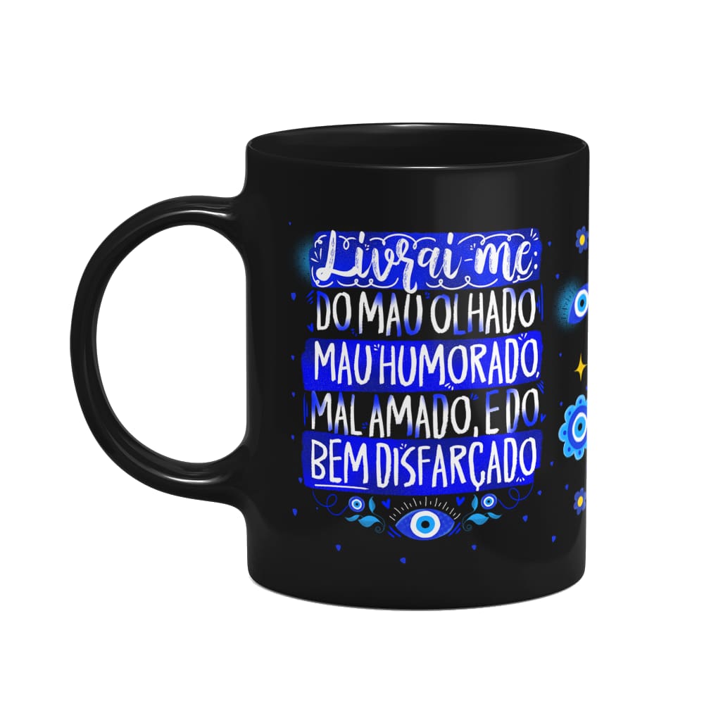 Caneca Proteção Olho grego - Livrai-me do mal - Preta