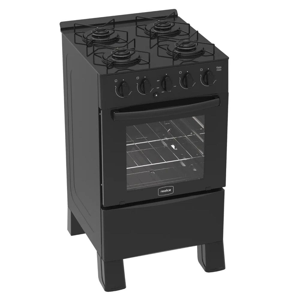Fogão 4 Bocas Preto Ares Glass com Forno 50 L em Vidro Temperado Realce