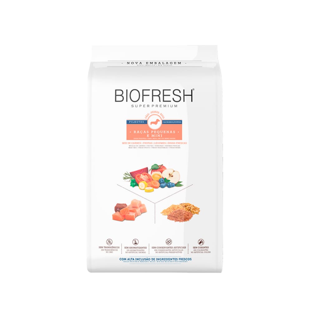 Ração Seca Biofresh Mix de Carne, Frutas, Legumes e Ervas Frescas Cães Filhotes de Raças Pequenas e  Minis - 10,1kg
