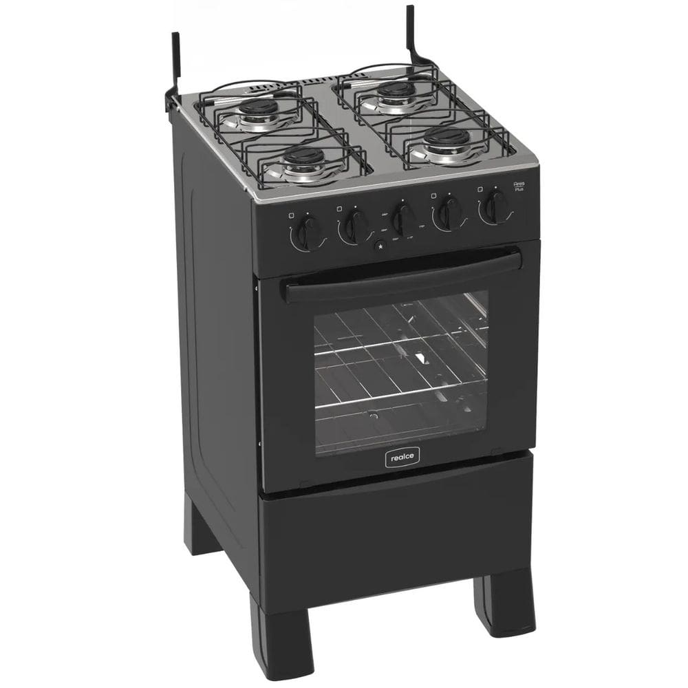 Fogão 4 Bocas Preto Ares Plus Forno 50L Acendimento Automático Realce