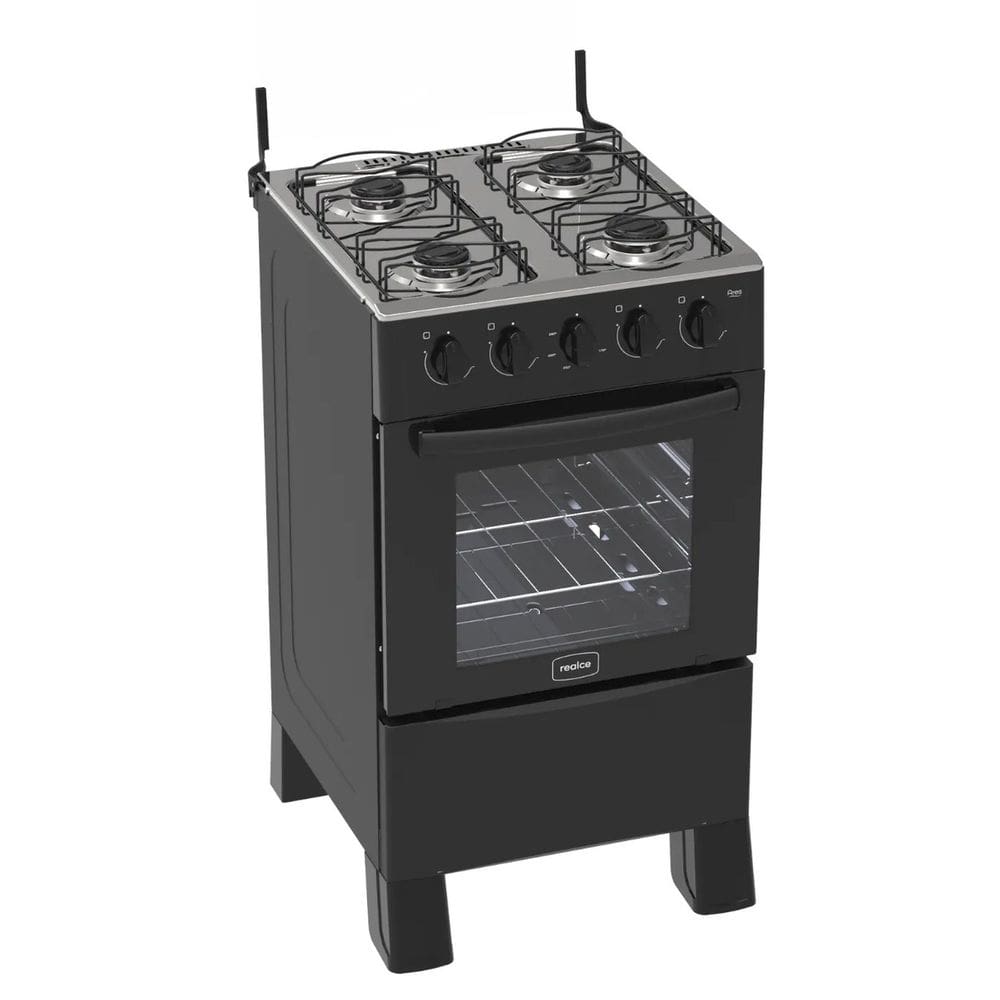 Fogão 4 Bocas Preto Ares com Forno 50 L em Aço Inox Realce