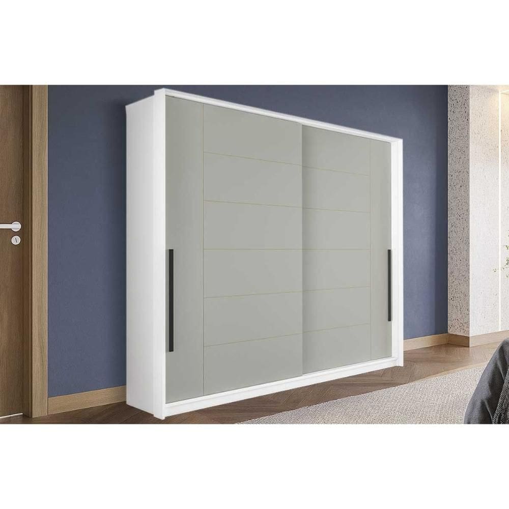 Guarda Roupa Casal 2 Portas de Correr e 2 Gavetas Lisboa Branco/Verde - Politorno