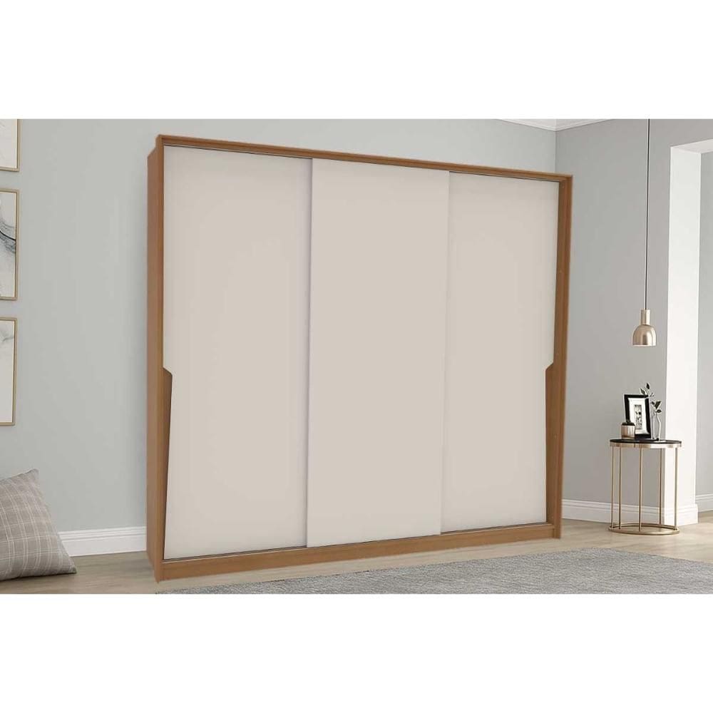 Guarda Roupa Casal 3 Portas de Correr e 4 Gavetas Porto Freijo/Creme - Politorno