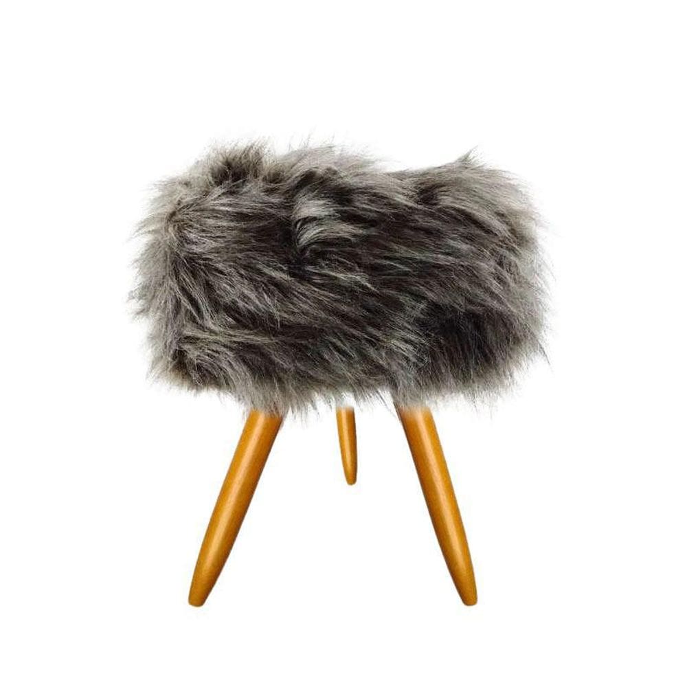 Puff Banqueta Decorativo Para Sala Pés Palitos Pelúcia Cinza