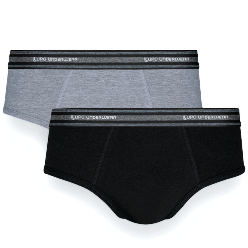 Kit Cueca Slip Lupo Com Elastano 2 Peças - Preto e Cinza