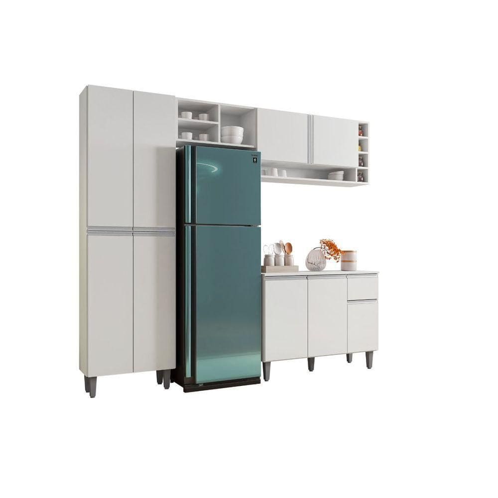 Balcão Para Cozinha E Armário Aéreo Vanessa Com 5 Peças Branco