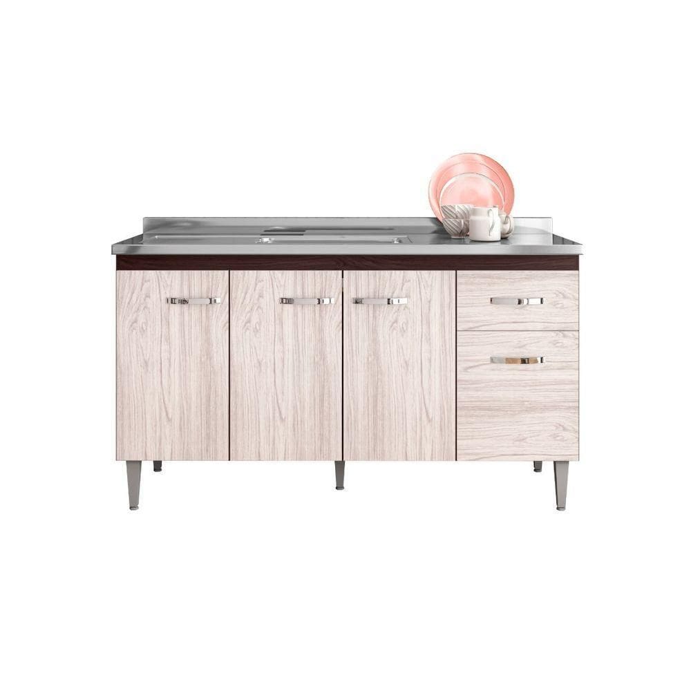 Balcão Armário Para Cozinha Com Tampo 150 Cm Gabriela Castanho-avelã