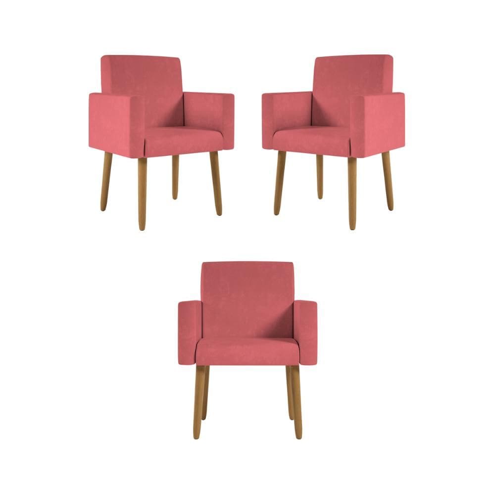 Kit 3 Poltronas Pés Palito Nina Suede