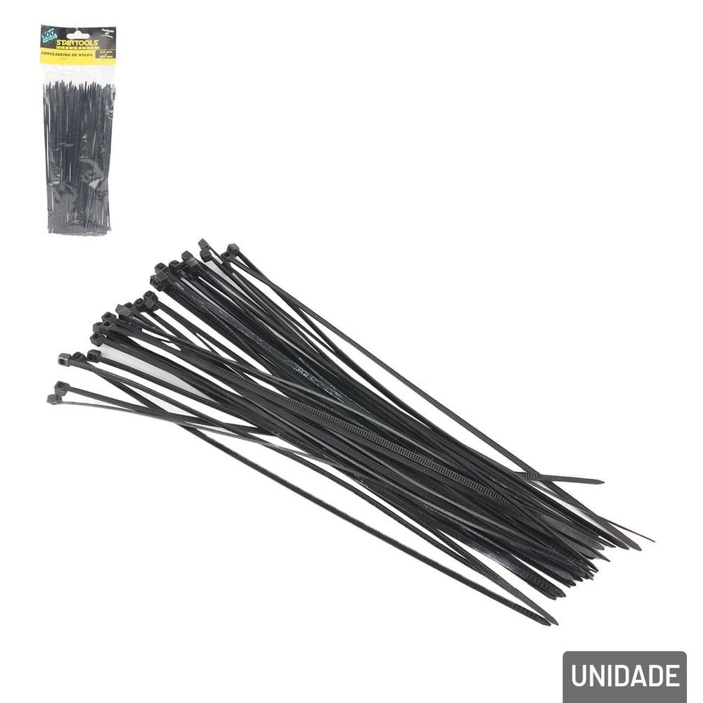 Abraçadeira de Nylon 100 Peças 2,5x200mm Preto - Tudo em Caixa