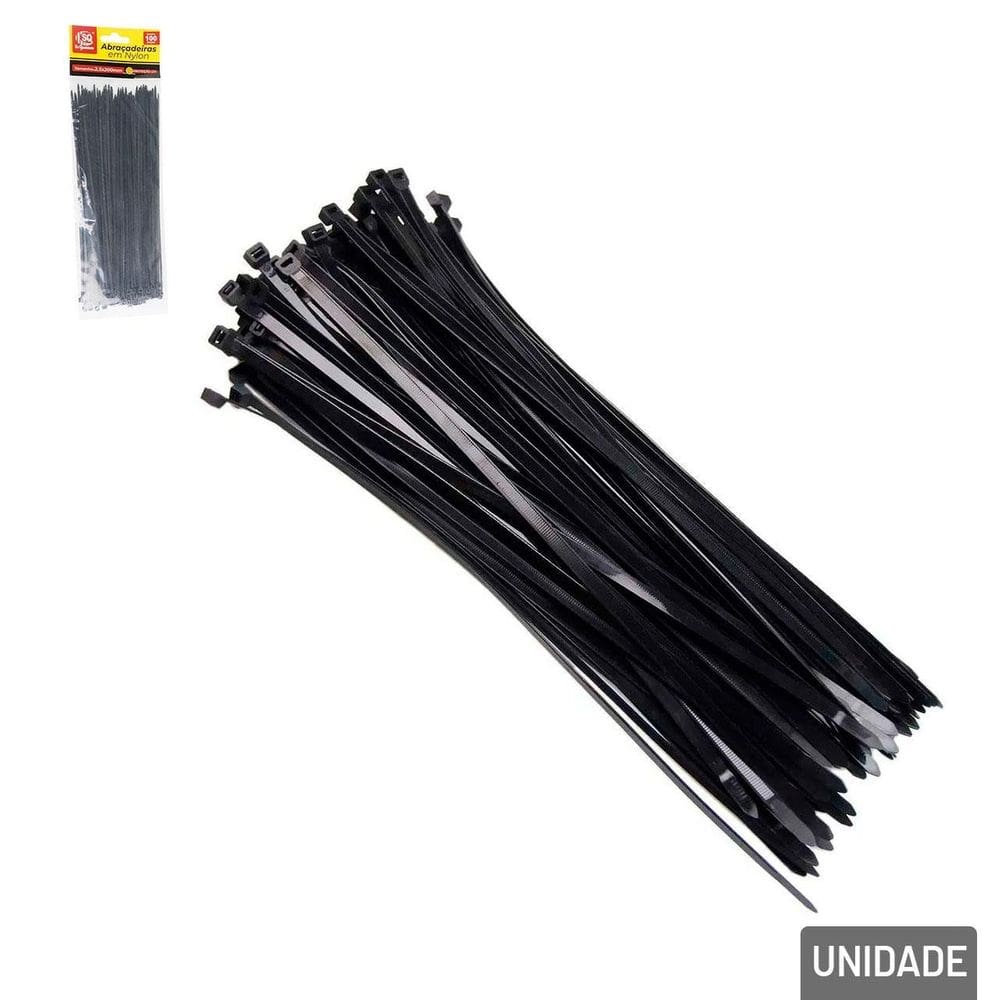 Abraçadeira de Nylon 100 Peças 2,5x200mm Preto - Tudo em Caixa