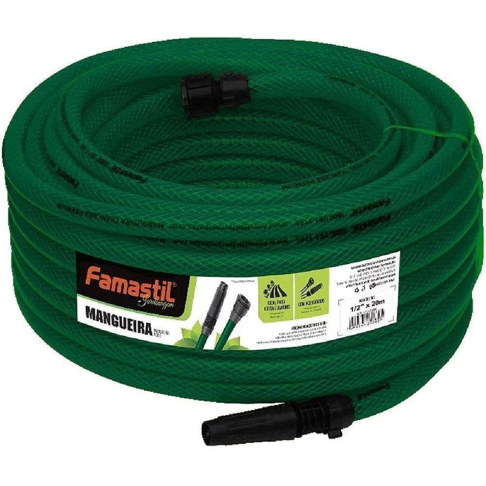 Kit Mangueira De Jardim 20m Trançada Verde Esguicho Famastil