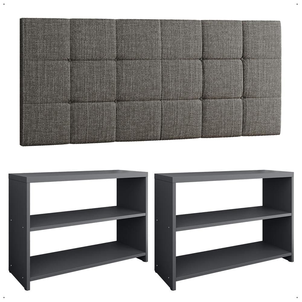 Kit Sapateira Compacta Assento Banquinho Quarto Cinza Cabeceira Cama Box King Size 1,95 Linho - Lojas RPM