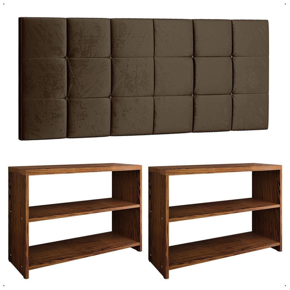 Kit Sapateira Compacta Assento Banquinho Quarto Freijó Cabeceira Cama Box King Size 1,95 Marrom Suede - Lojas RPM