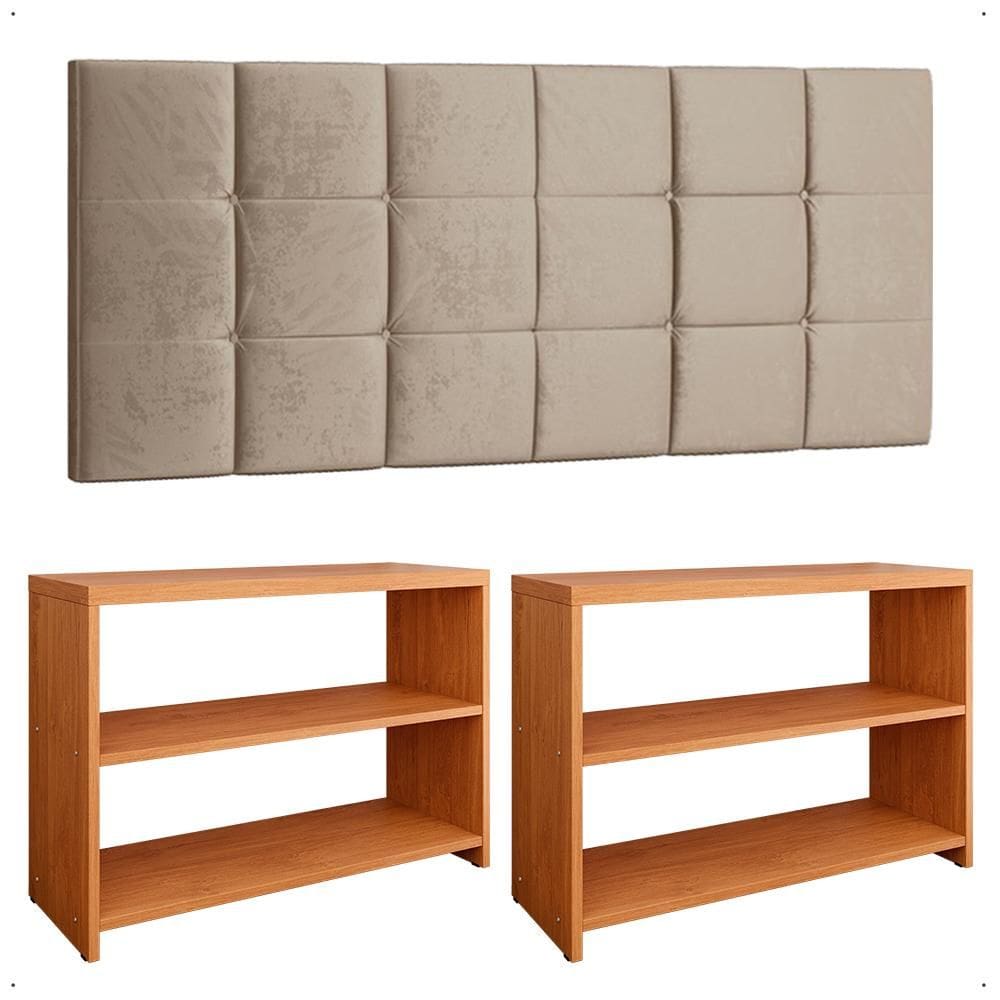 Kit Sapateira Compacta Assento Banquinho Quarto Cinamomo Cabeceira Cama Box King Size 1,95 Bege Suede - Lojas RPM