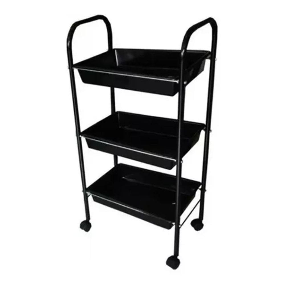 Mesa Carrinho Auxiliar Tubular 3 Bandejas - Preto