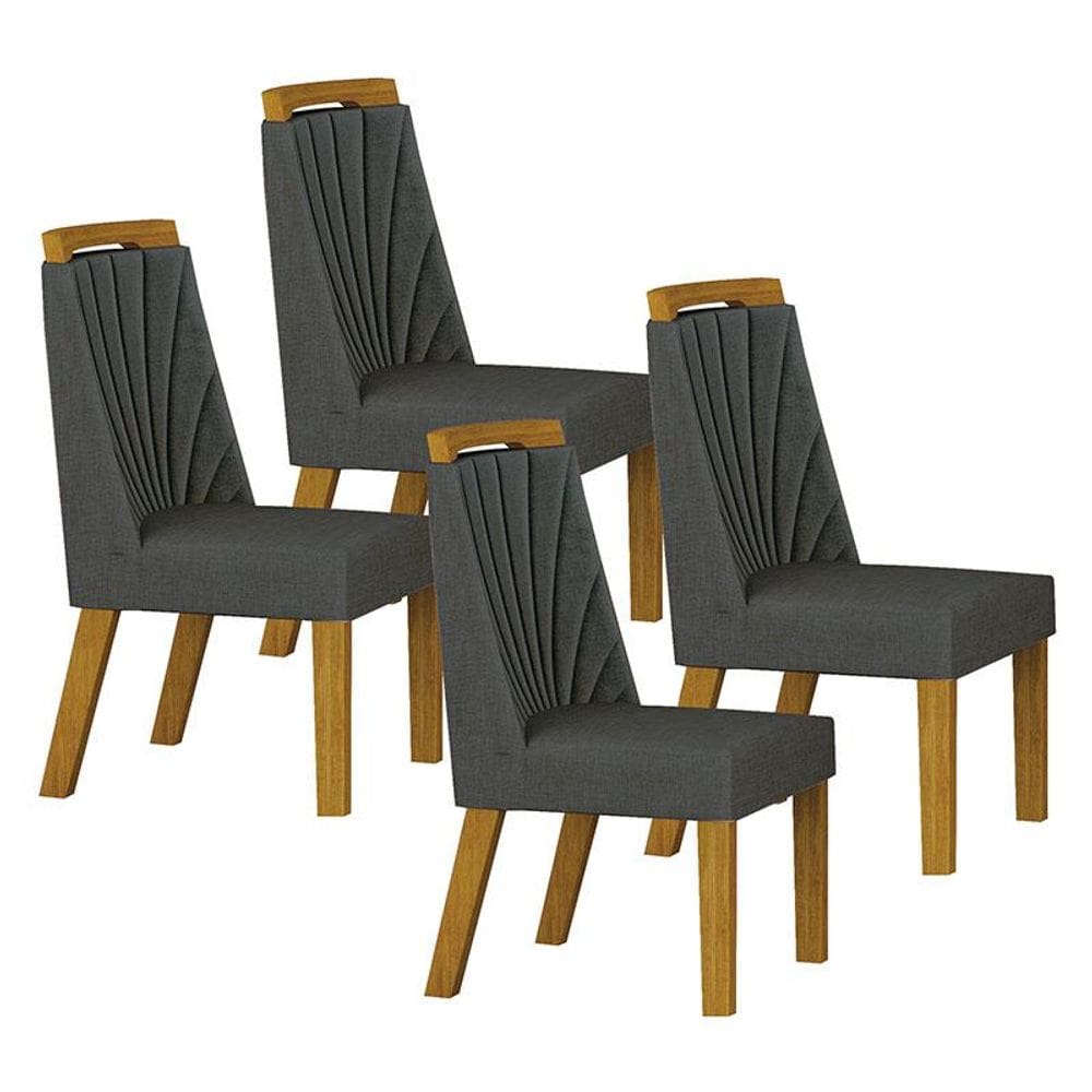 Cadeira para Mesa de Jantar Liz MDF Kit 4 Peças Freijó Linho Chumbo - Leifer Móveis