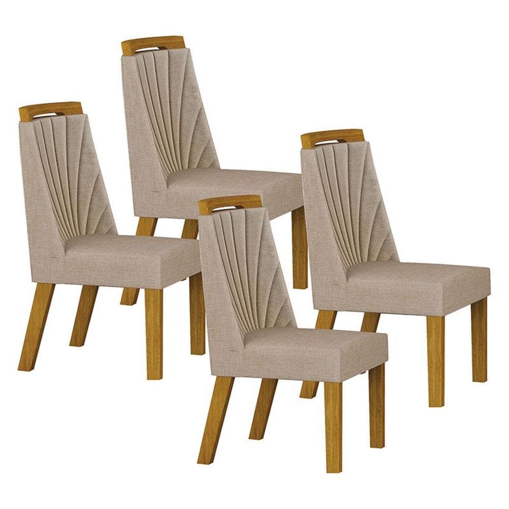 Cadeira para Mesa de Jantar Liz MDF Kit 4 Peças Freijó Linho Palha - Leifer Móveis