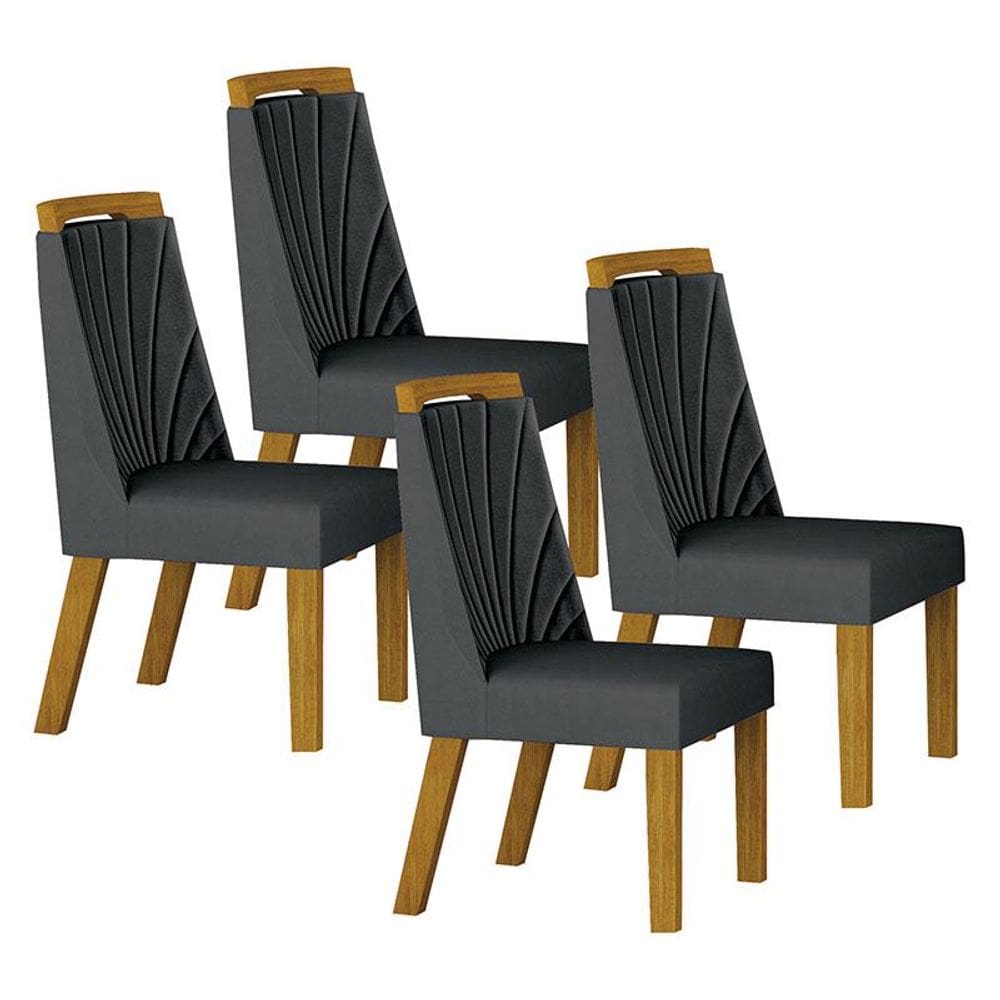 Cadeira para Mesa de Jantar Liz MDF Kit 4 Peças Freijó Joli Chumbo - Leifer Móveis