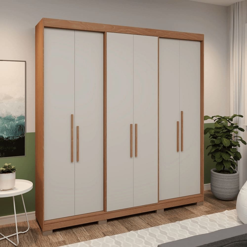 Guarda Roupa 1804 6P Abrir 3 Em 1 Carvalho Vermontt Of White S/ Espelho Com Pe - Herval